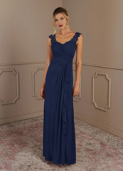 A-shaped heart-shaped collar pleated mesh fabric and floor length mother of bride dress