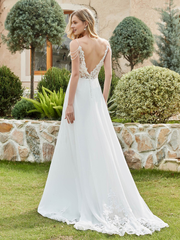 Chiffon lace A-line button wedding dress