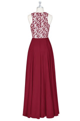 Red Print Crew Neck Sleeveless A-Line Long Bridesmaid Dress
