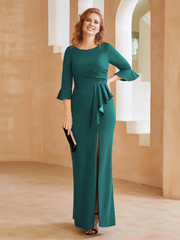 Spoon ruffled edge tight fitting half sleeve slit mother of the bride dress