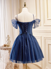 Dark Blue A-Line Short Prom Dresses, Dark Blue Homecoming Dress