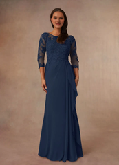 A-shaped spoon chiffon and ground length mother of bride dress
