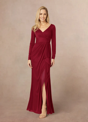 Mermaid V-Neck Pleated Burgundy formal dresses evening dress Mother of the Bride Dresses