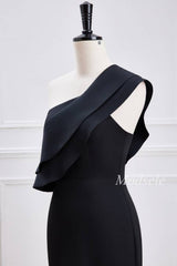 Black Chiffon One-Shoulder Mermaid Maxi Dress