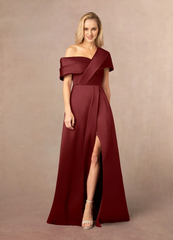 A-line single shoulder strap side slit and floor length mother of the bride dress