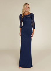Round neck tight lace and floor length mother of bride dress