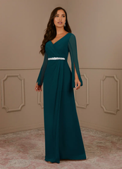 A-Line V-Neck Pleated Chiffon Dress Mother of the Bride Dresses