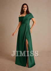 A-line pleated satin floor-length mother of the bride dress