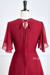 Wine Red Chiffon Surplice Neck A-Line Long Bridesmaid Dress