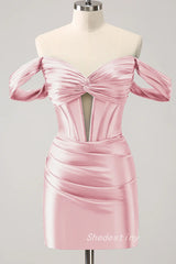 Hot Pink Off the Shoulder Bodycon Homecoming Dress