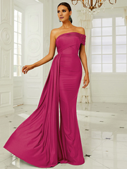 Mermaid off shoulder hanging sleeveless and floor length Prom Dress - LD Dress