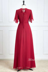 Wine Red Chiffon Surplice Neck A-Line Long Bridesmaid Dress