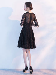 Black lace short prom dress, black lace homecoming dress