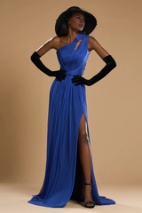 Thin sheer corset with satin lining and floor length evening gown