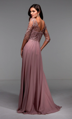 Chiffon lace illusion collar flowing formal long style mothers of the bride dresses