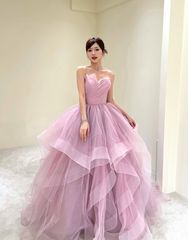 Sweetly Ball Gown Strapless Ball Dresses Ruffle Black Tulle Prom Dress