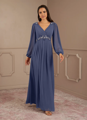 A-Line V-Neck Sequins Chiffon Stormy formal dresses evening dress Mother of the Bride Dresses