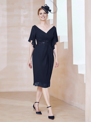 Floating sleeve V-neck sequin decal decoration for mother of the bride dress