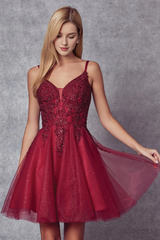Embroidered short sleeveless sweetheart dress