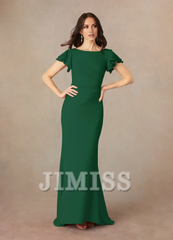 Mermaid spoon pleated crepe floor length mother of the bride dress