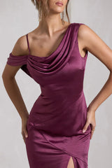 Asymmetric hanging side slit and floor length evening dress - Jimiss Dress