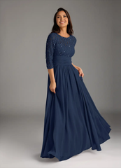 A-Line Lace Chiffon Dark Navy formal dresses evening dress Mother of the Bride Dresses