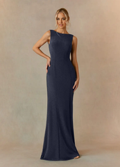 Mermaid Bateau Neckline Dark Navy Mother of the Bride Dresses