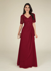A-neck V-neck lace chiffon and floor length mother of the bride dress