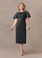 A-Line Scoop Beaded Chiffon Black Tea Length formal dresses evening dress Mother of the Bride Dresses