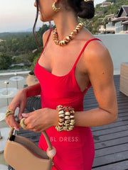 Mermaid Spaghetti Straps Sexy Backless Red Long formal dresses Bridesmaid Dresses evening gown Prom Dress