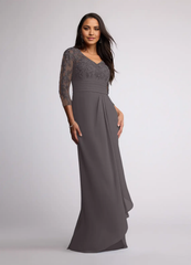 Sheath V-Neck Lace Chiffon Steel Grey formal dresses evening dress Mother of the Bride Dresses