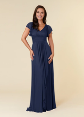 Black A-line evening gown pleated mesh mothers of the bride dresses