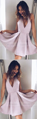 Cute V Neck Lilac Short Prom Dress,A Line Homecoming Dress,Halter Backless Party Dress
