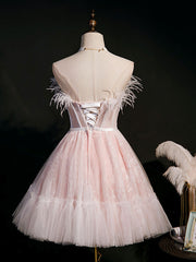 Cute sweetheart neck tulle short prom dress pink tulle homecoming dress