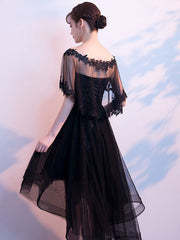 Black tulle lace short prom dress, black homecoming dress