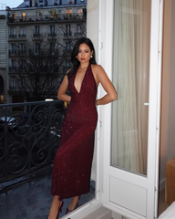 Vintage Shiny Sequin Sheath Prom Dress V-neck Evening Dress Long Formal Dress HZ1024