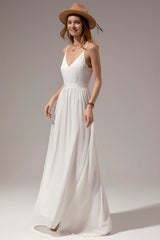 White Long Chiffon Bridesmaid Maxi Dress