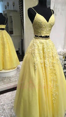 2 Pieces Yellow Prom Dresses Tulle Sweet 16 Dresses