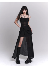 New Fashion Black Chiffon Spaghetti Strap Prom Dress Evening Dress HZ1024