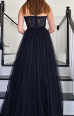Strapless Black Prom Dresses Long, Sexy Graduation School Party Gown