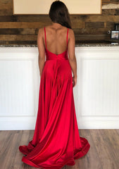 Red V Neck Open Back Long Prom Dresses, Red Backless Formal Graduation Evening Dresses