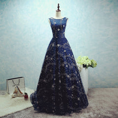 Constellation Style Tulle Navy Starry Prom Dress