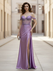 Sweetheart Sequins Sheer Corset Sheath Gown With Slit Tahiti