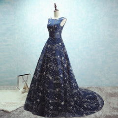 Constellation Style Tulle Navy Starry Prom Dress
