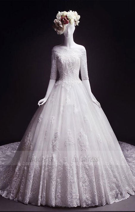 Fashion off-the-shoulder Appliques wedding dresses, classic Half Sleeves bride Dress