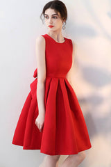 Red Satin Short Prom Dresses, A-Line Party Homecoming Dresses