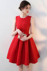 Red Satin Short Prom Dresses, A-Line Party Homecoming Dresses