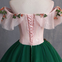 Deep Green Tulle Off Shoulder Long Customize Prom Dress, Evening Dress With Sleeve KS7482