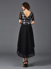 A-Line/Princess V-neck Lace 1/2 Sleeves High Low Chiffon Dresses