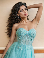A-Line Sweetheart Lace Appliques Long Split Prom Dresses